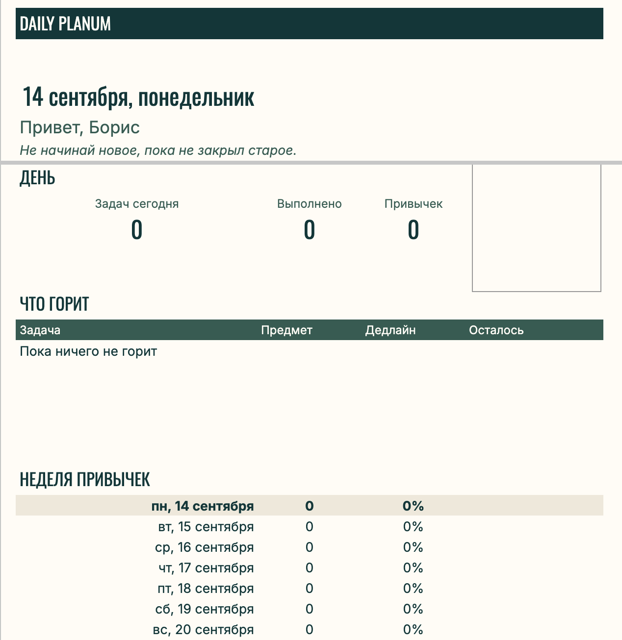 День — экран daily.planum